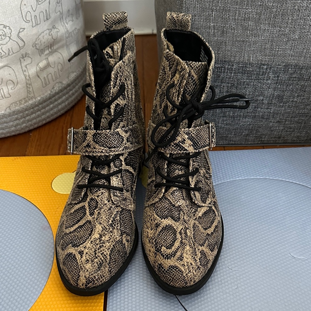 Express Beige and Black Snakeskin Boots
